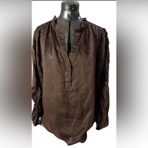 Chicos Ruffle Ruched Sleeve Top Size 2 US Large